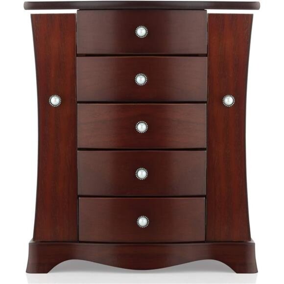 Jewelry Box - Made of Solid Wood with Tower Style 4 Drawers Organizer